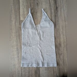 Intimately Free People Grey Ribbed Tank With Mesh Sz Xs/S